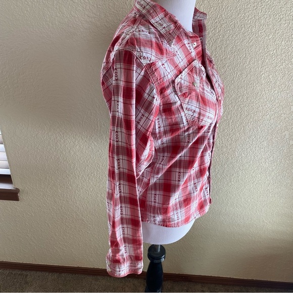 TwentyX Wrangler Western Shirt Pearl Snap Buttons Plaid Embroidered Red: XL - Picture 6 of 10